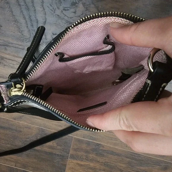 DOONEY & BOURKE Monogram‎ Canvas With Leather Strap Crossbody Purse Black Gray - Picture 9 of 10